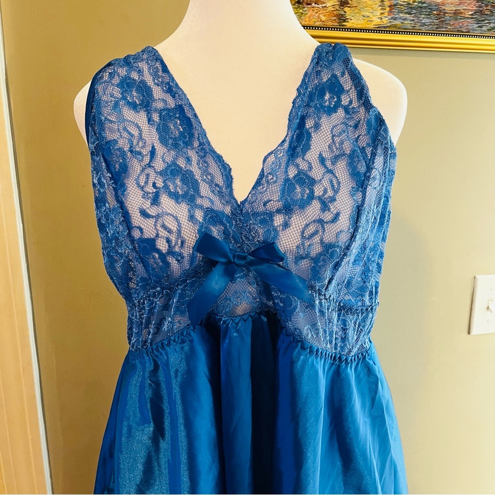 Elegant Blue Lace Nightgown Babydoll 4XL Plus Lingerie - Picture 2 of 11